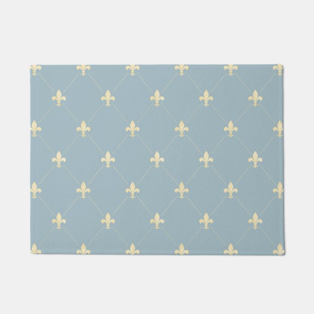 Gold Fleur-de-Lis Dusky Blue 18x24 Fußmatte (Vorderseite)