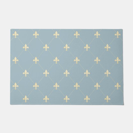 Gold Fleur-de-Lis Dusky Blue Fußmatte (Vorderseite)