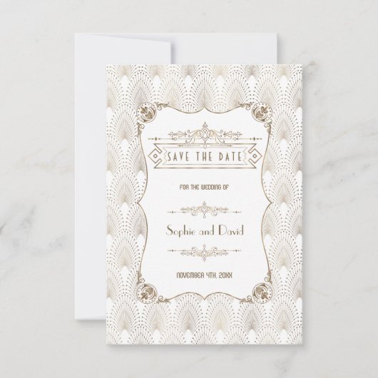 Gold Fleur-de-lis Great Gatsby 20s Style Wedding Save The Date (Vorderseite)