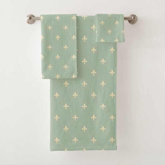 Gold Fleur-de-Lis Green Badhandtuch Set (Insitu)