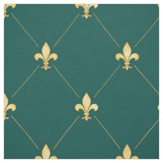 Gold Fleur-de-Lis (groß), Aquamarin grün Stoff (Muster)