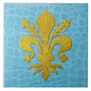 Gold Fleur-de-lis Imitats Lederhintergrund Fliese