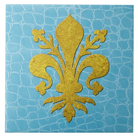 Gold Fleur-de-lis Imitats Lederhintergrund Fliese (Vorderseite)