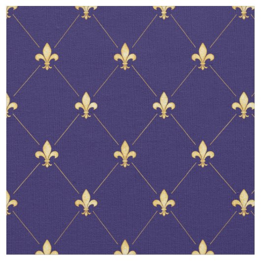 Gold Fleur-de-Lis (klein) Midnight Blue Stoff (Nahaufnahme)