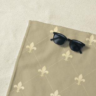Gold Fleur-de-Lis Latte Brown Strandtuch