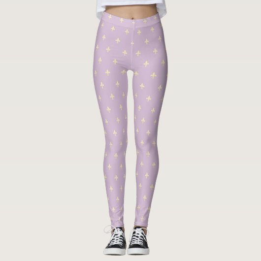 Gold Fleur-de-Lis Latte Lilac Leggings (Vorderseite)