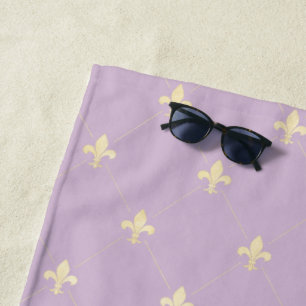 Gold Fleur-de-Lis Lilac Strandtuch