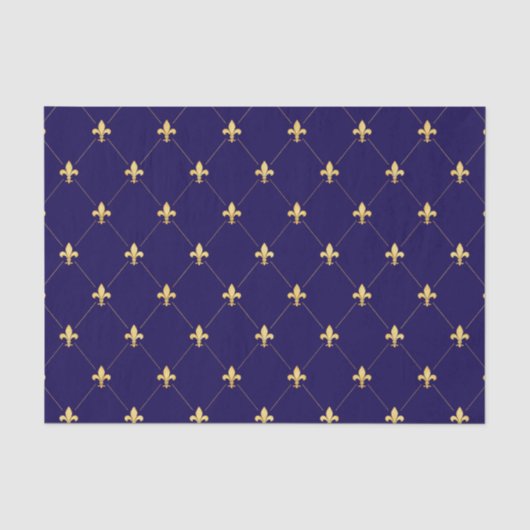 Gold Fleur-de-Lis Midnight Blue Seidenpapier (Vorderseite)