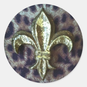 GOLD FLEUR-DE-LIS MIT LEOPARD FRAME RUNDER AUFKLEBER