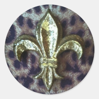 GOLD FLEUR-DE-LIS MIT LEOPARD FRAME RUNDER AUFKLEBER