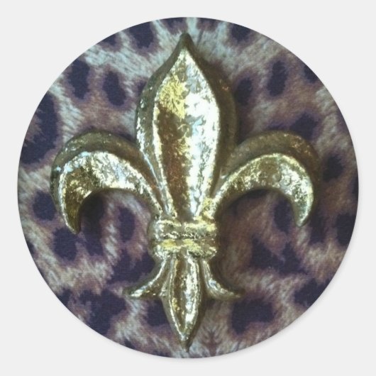 GOLD FLEUR-DE-LIS MIT LEOPARD FRAME RUNDER AUFKLEBER (Vorderseite)