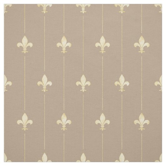 Gold Fleur-de-Lis mit Lines Brown (kleiner Maßstab Stoff (Muster)