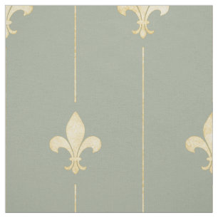 Gold Fleur-de-Lis mit Lines Sage (groß) Stoff