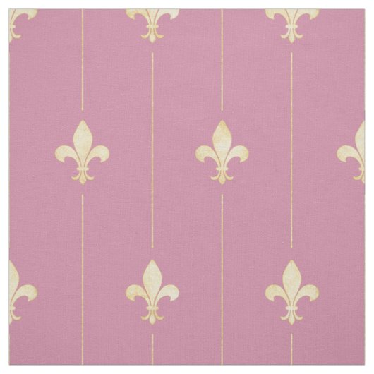 Gold Fleur-de-Lis mit Rosa (mittlerer Maßstab) Stoff (Muster)
