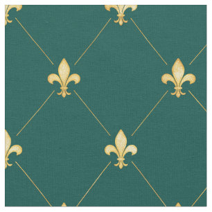 Gold Fleur-de-Lis (mittlerer Maßstab) Aquamarin Gr Stoff