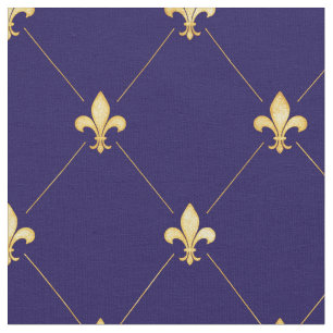Gold Fleur-de-Lis (mittlerer Maßstab) Midnight Blu Stoff