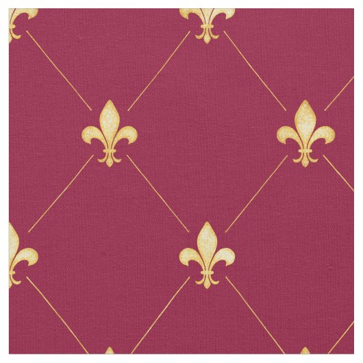 Gold Fleur-de-Lis (mittlerer Maßstab) Roter Wein Stoff (Nahaufnahme)