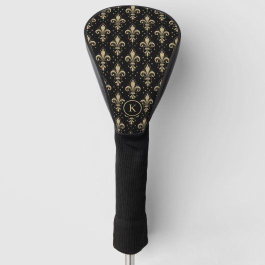 Gold Fleur-de-lis nahtloses Muster auf schwarz Golf Headcover (Vorderseite)