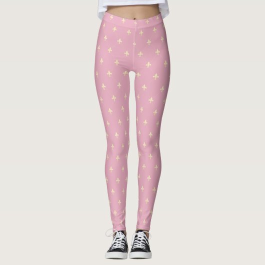 Gold Fleur-de-Lis Pink Leggings (Vorderseite)
