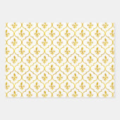 Gold Fleur-de-Lis-Quatrefolienmuster Geschenkpapier Set (Vorderseite 2)