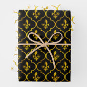 Gold Fleur-de-Lis-Quatrefolienmuster Geschenkpapier Set (Beispiel)