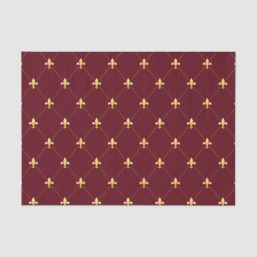 Gold Fleur-de-Lis Roter Wein Seidenpapier (Vorderseite)