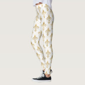 Gold fleur-de-lis seamless pattern on white leggings (Links)