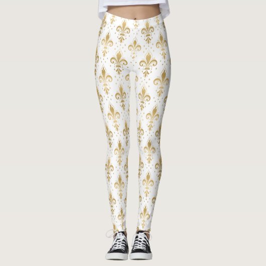 Gold fleur-de-lis seamless pattern on white leggings (Vorderseite)