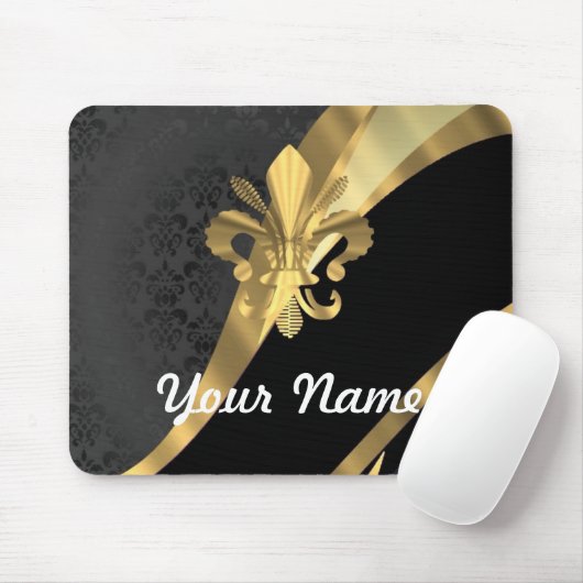 Gold Fleur de Lys auf Schwarzem Mousepad (Mit Mouse)