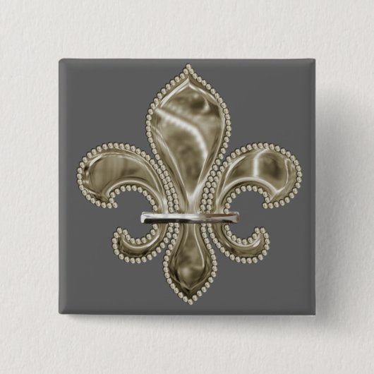 Gold Fleur de Lys Square Button (Vorderseite)