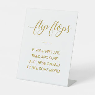 Gold Flip Flops tanzen noch etwas mehr Hochzeit Sockelschild