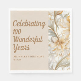 Gold Floral 100. Geburtstag Serviette