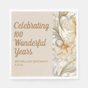 Gold Floral 100. Geburtstag Serviette