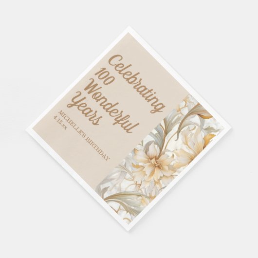 Gold Floral 100. Geburtstag Serviette (Ecke)