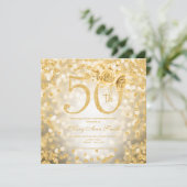 Gold Floral 50. Geburtstag Glam Lights (Stehend Vorderseite)