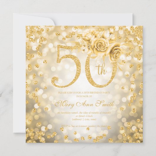 Gold Floral 50. Geburtstag Glam Lights (Vorderseite)