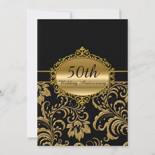 Gold Floral 50. Hochzeitstag Einladung (Vorderseite)