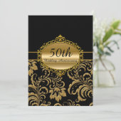 Gold Floral 50. Hochzeitstag Einladung (Stehend Vorderseite)