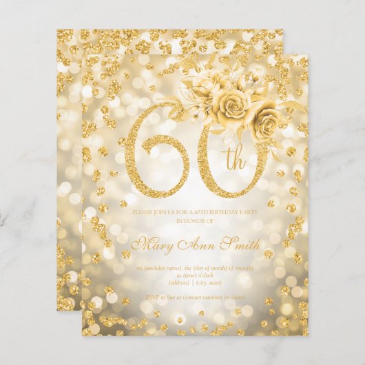 Gold Floral 60. Geburtstag Glam Lights (Vorne/Hinten)