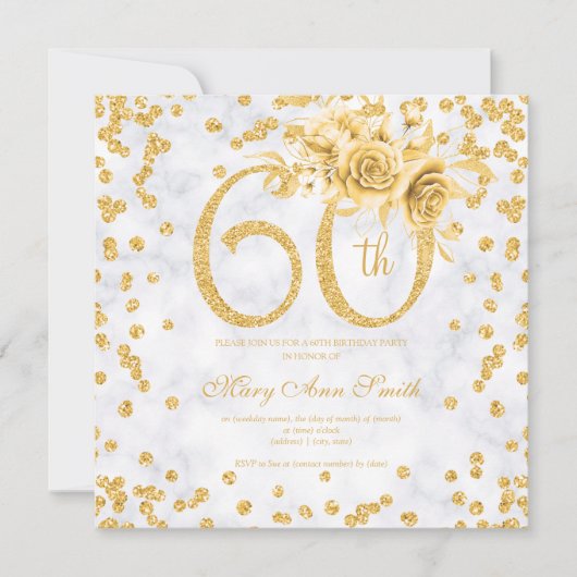 Gold Floral 60. Geburtstag Glam Marmor (Vorderseite)
