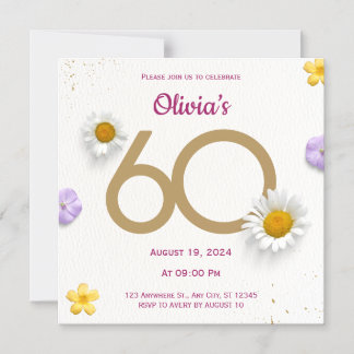 Gold Floral 60. Geburtstag Magnetkarte Magneteinladung