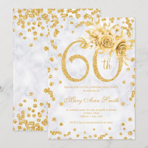 Gold Floral 60. Geburtstag Silver Glam Lights Einladung