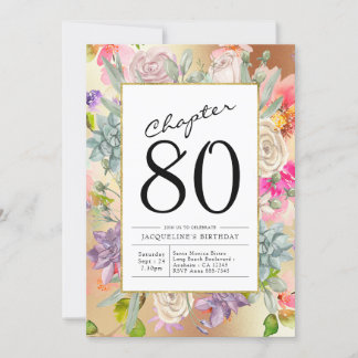 Gold Floral 80. Geburtstag Einladung