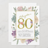 Gold Floral 80. Geburtstag Einladung (Vorne/Hinten)