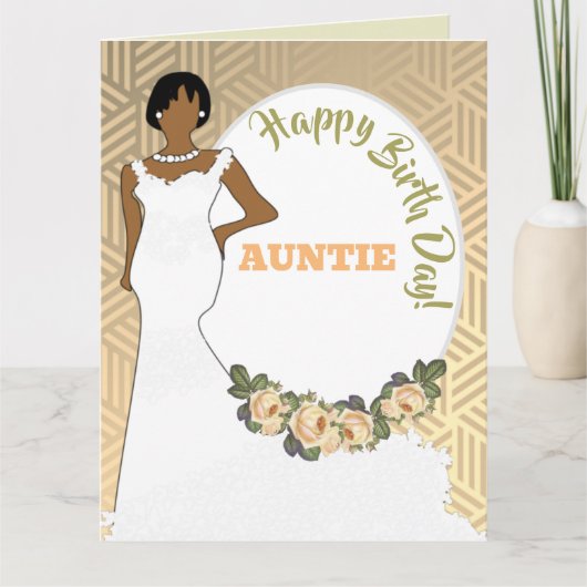 Gold Floral American Auntie Birthday Karte (Vorderseite)
