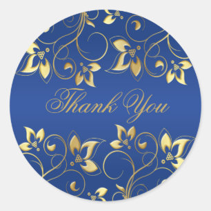 Gold Floral and Royal Blue 1,5" Round Aufkleber