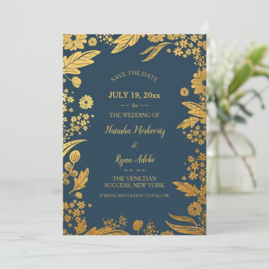 Gold Floral Ankündigung (Stehend Vorderseite)