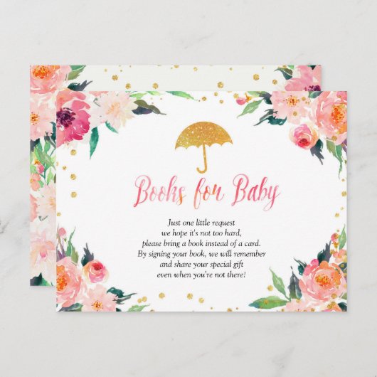 Gold Floral April Duschbücher für Baby Einladungspostkarte (Vorne/Hinten)