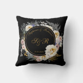 Gold Floral auf Black Monogram Wedding Kissen (Rückseite)