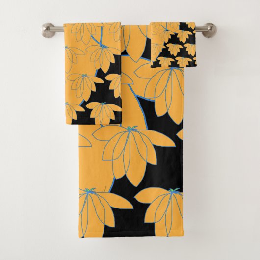 Gold Floral auf schwarz Badhandtuch Set (Insitu)